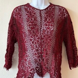 SANDRO Burgundy Lace Crochet Top SIZE Small.